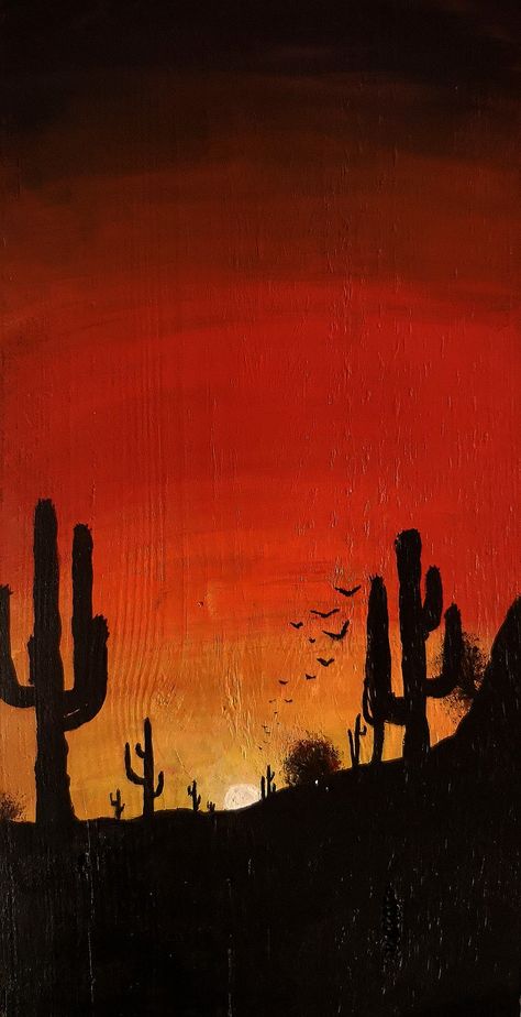 Acrylic Painting Western, Arizona Sunset Painting, Country Sunset Painting, Rodeo Paintings Easy, Western Sunset Painting, Western Paintings Ideas, Country Things To Paint, Western Things To Paint, Cute Western Paintings