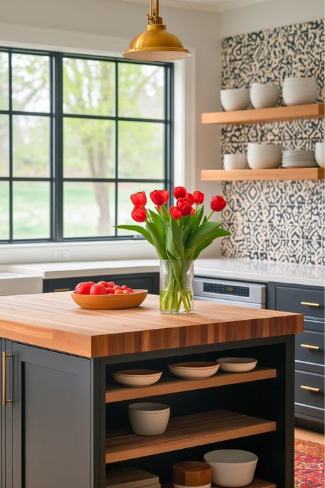 How about adding charm and utility to your kitchen? Butcher block islands are my go-to for small L-shaped kitchens. They’re warm, practical, and provide plenty of space for food prep. The natural wood adds character, making the kitchen feel cozier. Wouldn’t this be the perfect addition to your cooking space? Flat Kitchen Ideas, Kitchen Butcher Block Island, Granny Flat Kitchen, Butcher Block Islands, Small L Shaped Kitchens, L Shaped Kitchen Designs, L Shaped Island, Kitchen Butcher Block, Dream Kitchen Design