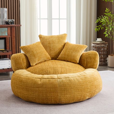 Wrought Studio Chenille Armchair Bean Bag Chairs | Wayfair Bean Bag Chairs For Adults, Round Sofa Chair, Bean Bag Bed, Bean Bag Couch, Adult Bean Bag Chair, Giant Bean Bags, Bean Bag Chairs, Bag Chairs, Bean Bag Sofa