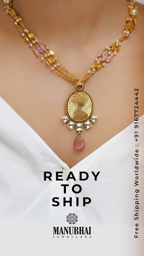 Gold Pendant Set Paired with Heavy Colored Stone Chain Featuring Mesmerizing Pink Stone, Elevating Your Style. Gold Jewelry Simple Necklace Unique, Unique Gold Necklace Designs, Unique Gold Pendant, Simple Necklace Designs, Gold Pendant Set, Unique Gold Jewelry Designs, Antique Necklaces Design, New Gold Jewellery Designs, Gold Earrings Models