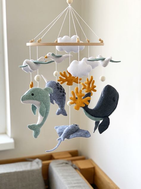 Hanging Crib Mobile, Crib Mobiles, Felt Baby Mobile, Ocean Nursery Decor, Hanging Crib, Sea Nursery, Gifts For New Mothers, Personalized Nursery Decor, Handmade Baby Shower Gift