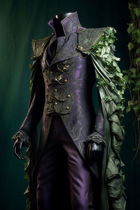 Faerie Clothes Men, Purple Fantasy Suit Male, Male Outfits Fancy, Fantasy Suit Art, Fairytale Suit, Fantasy Suit Design, Mens Fantasy Clothing, Fairy Outfit Male, Fae Outfit Male