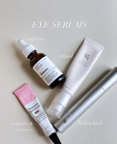 -The Ordinary Caffeine Solution 5% + EGCG -Beauty of Joseon Revive eye serum : Ginseng + Retinal -Facetheory Ocuwake Eye Cream EYE1 -SKIN&LAB Bakuchiol Eye Serum Ordinary Caffeine Solution, The Ordinary Caffeine Solution, Skin Care Product, Eye Serum, Eye Cream, Retinol, The Ordinary, Serum, Lab