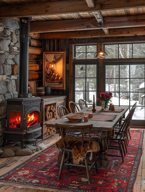 Cabin Living Room, Log Cabin Decor, Cabin Interiors, Cabin Kitchens, Cabin Living, Little Cabin, Tiny House Cabin, Cabins And Cottages, Rustic Living