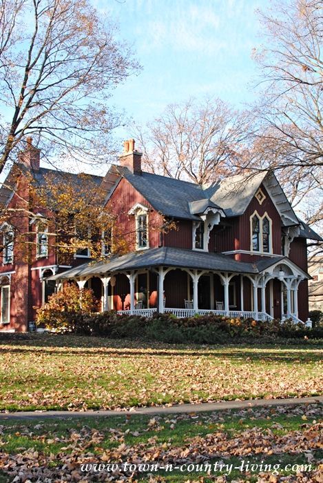 Red Victorian in a Group of Charming Older Homes. Riverside, IL. Older Homes, Hudson River Valley, Victorian Architecture, Red House, River Valley, Hudson River, Creative Home Decor, Town Country, Pretty House