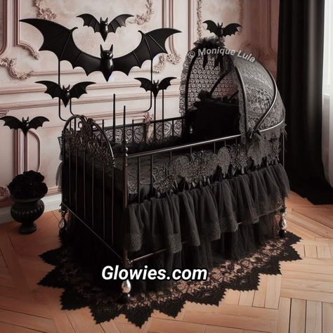 Gothic Crib, Goth Baby Room, Goth Baby Nursery, Goth Nursery, Gothic Baby Nursery, Vampire Bedroom, Horror Bedroom, Gothic Nursery, Victorian Gothic Home Decor