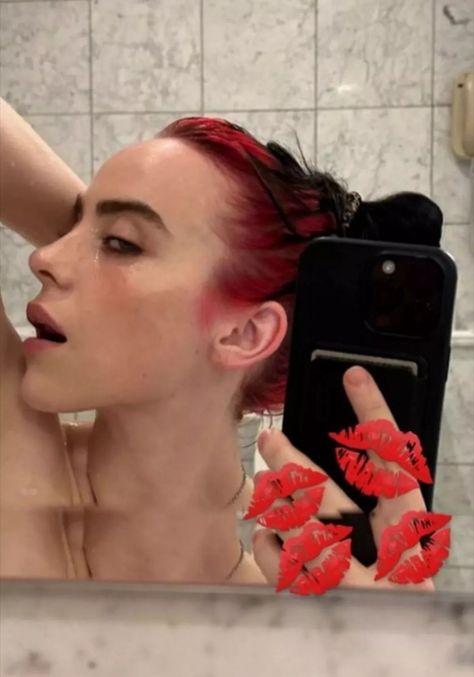 Billie Eilish is looking gorgeous in brand new snaps after the star shared a rather racy message with her fans. Red Roots, Emo Aesthetic, Jet Black Hair, Big Bust, Billie Eilish, Famous People, Her Hair, Music Artists, Red Hair