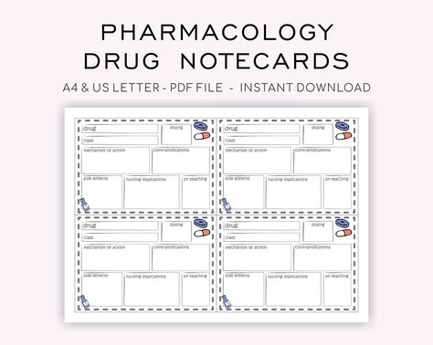 Medical Flashcards, Nurse Pharmacology, Pharmacology Notes, Pharmacology Flash Cards, Pharmacy Technician Study, Template Study, Notes Nursing, Nursing Pharmacology, Nursing Flashcards