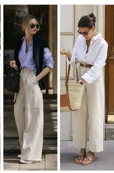 Linen Trousers Outfit, Beige Linen Pants, Trousers Outfit, Stylish Outfits For Women Over 50, Office Outfit, Fashion Hacks Clothes, Inspiration Mode, Classy Women, Casual Style Outfits