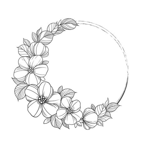 Flower frame outline double round. Floral circle border botanical line art drawing style. Floral Circle Border, Floral Drawing Design, Drawing Borders, Simple Flower Drawing, Circle Border, Book Art Projects, Botanical Line Art, Simple Flower Design, Floral Circle