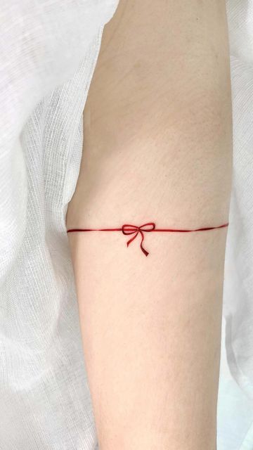 Tattooist_Yoda(요다) on Instagram: "❤️ Done at @42.west" Red Ribbon Of Fate Tattoo, Red Words Tattoo, Red Line Tattoo Arm, Red Thread Of Fate Tattoo, Red String Of Fate Tattoo, Red Back Tattoo, Red String Tattoo, Sailors Knot, 444 Tattoo