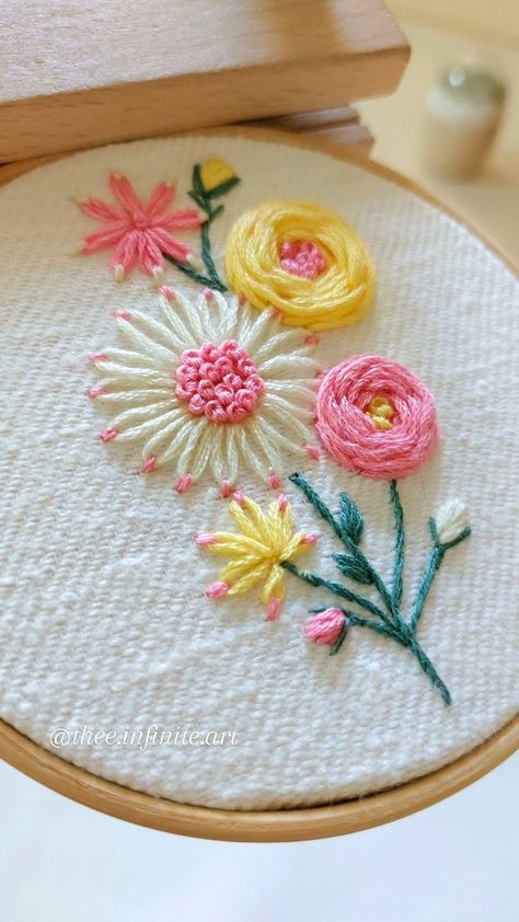 𝑻𝒉𝒆 𝑰𝒏𝒇𝒊𝒏𝒊𝒕𝒆 𝑨𝒓𝒕 ~ 𝒆𝒎𝒃𝒓𝒐𝒊𝒅𝒆𝒓𝒚 | Some vibrant stitches with peaceful birds melody ✨️🌸🌼🍃 . . [Embroidery, art, flowers, yellow, pink, peaceful, hand embroidery]... | Instagram Infinite Art, Pink Bedroom Decor, Flowers Yellow, Art Embroidery, Pink Bedroom, Hand Embroidery Stitches, Modern Embroidery, Art Flowers, Embroidery Hoop Art