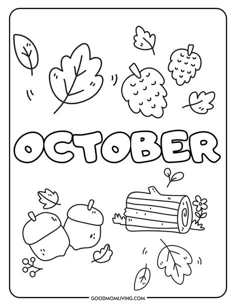 October Coloring Pages Free October Printables, October Printables, October Coloring Pages, Free Fall Coloring Pages, Free Printable Fall Coloring Pages, Coloring Page Halloween, Fall Coloring Pages For Kids, Month Coloring Pages, Coloring Pages Fall