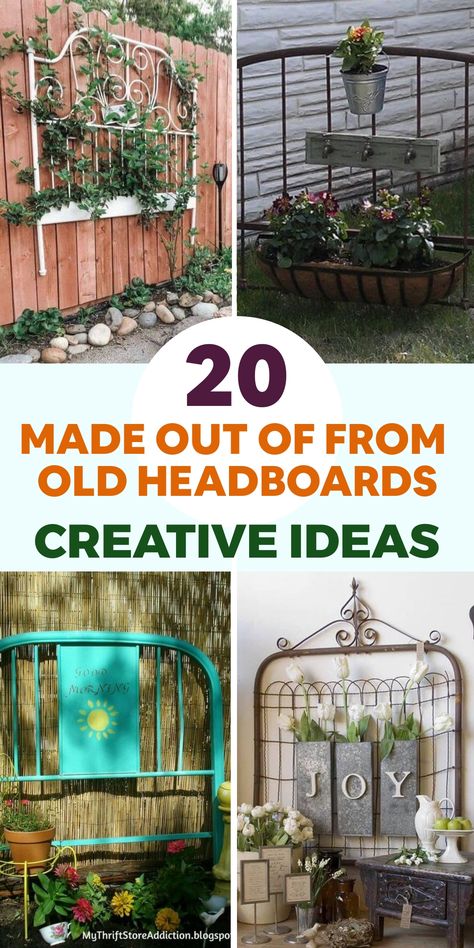 Discover creative ways to upcycle your old headboard with these clever DIY ideas! Transform it into a charming DIY headboard bench for your outdoor space or a stylish headboard coat rack for a more organized hallway. You can also repurpose sections into trendy headboard wall shelves to showcase your favorite decor pieces. Let your creativity shine by giving that old headboard a new purpose! Repurpose Old Headboard And Footboard, Repurposed Iron Bed Frame, Iron Bed Frame Ideas Repurpose, Diy Bench From Headboard, Bed Frame Repurpose Ideas, Repurposed Iron Headboard, Recycled Headboard Ideas, Vintage Headboard Repurpose, Uses For Old Headboards