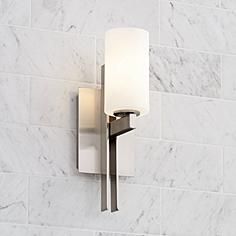 Possini Euro 14" High Ludlow Brushed Nickel Wall Sconce Wall Sconces Bathroom, Bathroom Light Sconces, Master Bath Lighting, Contemporary Bathroom Lighting, Contemporary Sconces, Sconces Bathroom, Brushed Nickel Bathroom, Bath Lighting, Contemporary Wall Sconces