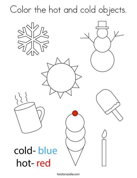 Color the hot and cold objects Coloring Page - Twisty Noodle Hot And Cold Worksheet, Hot And Cold Activities Preschool, January Preschool Worksheets, Opposites Preschool, Coloring Worksheets For Kindergarten, Color Worksheet, Warm And Cold Colours, Weather Worksheets, Twisty Noodle