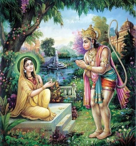 Hanuman Pic, Ashok Vatika, Hindu Aesthetics, Mythical Garden, Ramayana Story, Nice Backgrounds, Goddess Images, Yashoda Krishna, Story Images