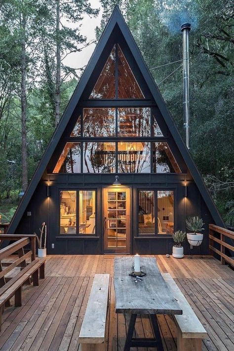 ٩(͡๏̯͡๏)۶ Cabin Style Homes, Triangle House, A Frame Cabins, A Frame House Plans, Frame Cabin, Lake Arrowhead, A Frame Cabin, A Frame House, Tiny House Cabin