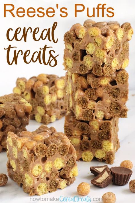 Marshmellow Treats, Cereal Treat Recipes, Melted Peanut Butter, Homemade Rice Krispies Treats, Puff Dessert, Marshmallow Cereal, Chocolate Puff, Reese's Puffs, Chocolate Cereal