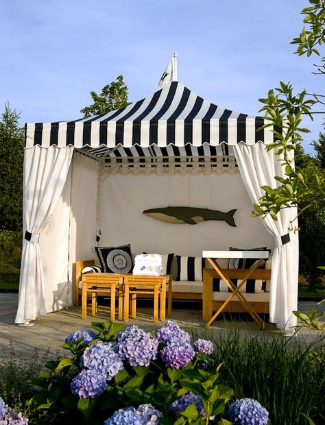 Nautical Stripes - Inspiration for a Beautiful Outdoor Decor Patrick Ahearn Architect, Patrick Ahearn, Pergola Attached To House, Storybook Cottage, Patio Shade, Pergola With Roof, Pool Decor, Patio Landscaping, Backyard Inspo