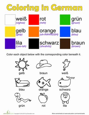 First Grade German Foreign Language Worksheets: German Colors German Colors, German Tips, German Numbers, Colors Worksheet, Learning German Worksheets, German Phrases Learning, German Resources, Numbers Worksheet, German Study