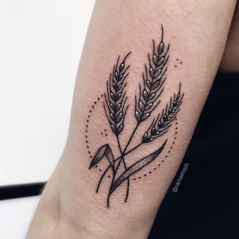 Gave this babe some wheat sprigs to honor her G-pa who worked in the wheat mills!  Thanks Amy! Farm Tattoos, Farmer Tattoo, Farm Tattoo, Wolf Tattoo Forearm, Wheat Tattoo, Wheat Bundle, Autumn Tattoo, Mark Tattoo, Western Tattoos