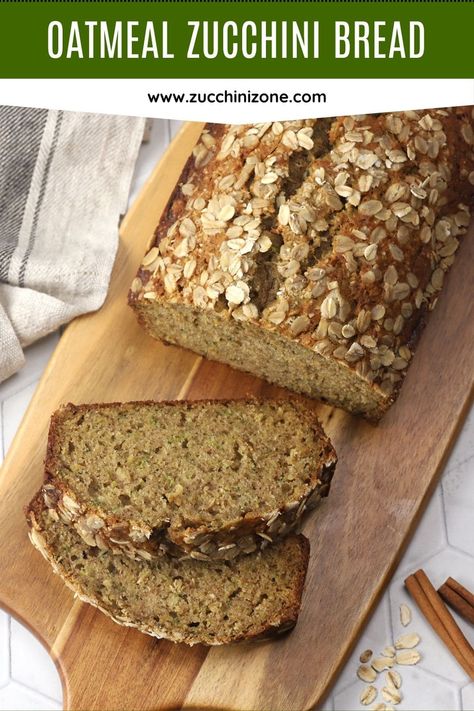 Oatmeal zucchini bread recipe by Zucchini Zone. Oatmeal zucchini bread is a tender and chewy quick bread that's filled with shredded zucchini, oats, and warm spices. It makes a great breakfast paired with a cup of morning coffee. #oatmealzucchinibread #oatmealbread #zucchinibread #quickbread #baking #recipe Zucchini Oatmeal Bread, Zucchini Oats, Oatmeal Zucchini, Oat Bread Recipe, Rich Banana Bread, Zucchini Oatmeal, Spiced Zucchini, Squash Bread, Oatmeal Toppings