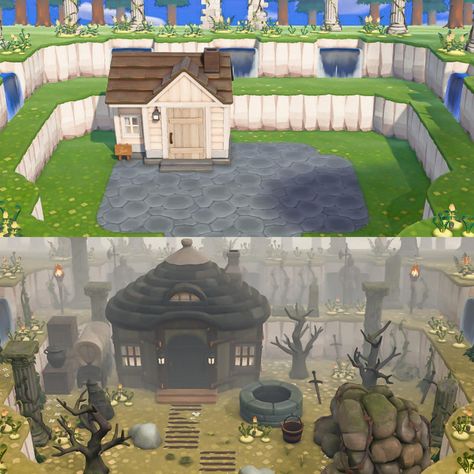 Acnh Spooky House Exterior, Acnh Exterior House Ideas, Horror Acnh, Acnh Spooky, Spooky Island, Animal Crossing Memes, Happy Home Designer, Animal Crossing Wild World, Island Theme