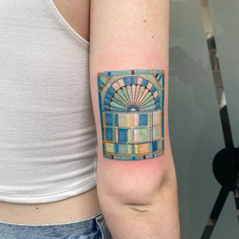 Childhood Home Tattoo, Stain Glass Window Tattoo, Rose Window Tattoo, Stained Glass Window Tattoo, Mosaic Tattoo, Window Tattoo, Aa Tattoos, Stained Glass Tattoo, 16 Tattoo