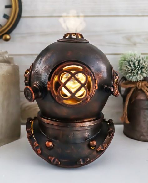 Pirate Bathroom, Steampunk Bedroom, Steampunk Bathroom, Nautical Bar, Divers Helmet, Vintage Nautical Decor, Faux Iron, Pirate Room, Steampunk Black