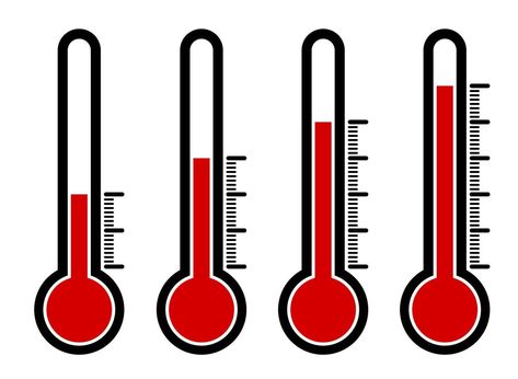 thermometers icon set with different high temperature values. Abnormal heat. Devices for measuring the weather. Vector on a white background Heat Index, A White Background, Icon Set, High Temperature, Vector Art, White Background, Heat, Clip Art, White