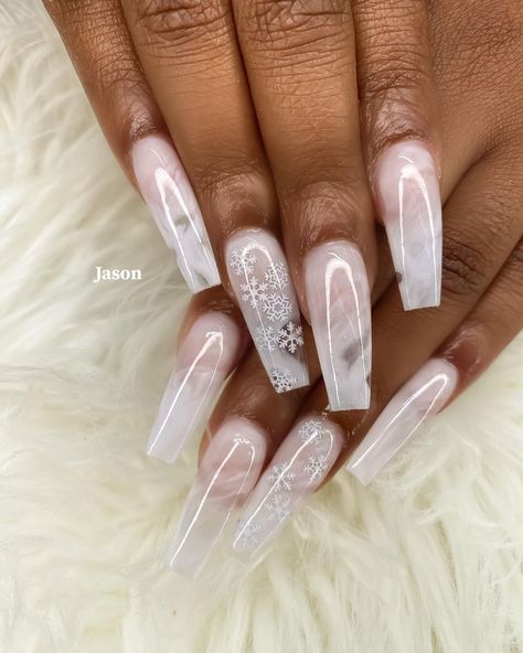 Marble Christmas Nails, White Marble Nails, Snow Nails, Clear Acrylic Nails, Witchy Nails, Magic Nails, Pink Ombre Nails, Quartz Nail, Fancy Nails Designs