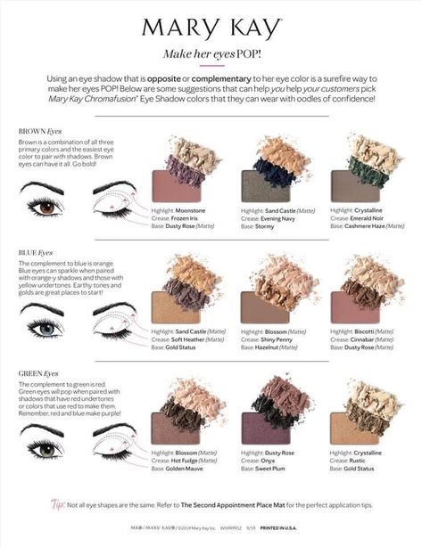 Mary Kay Fall Eyeshadow Looks, Eyeshadow Chart, Makeup Artist Looks, Eyeshadow Combinations, Eyeshadow Brown Eyes, Soft Autumn Makeup, Mary Kay Printables, Mary Kay Eyeshadow, Eyeshadow Brown