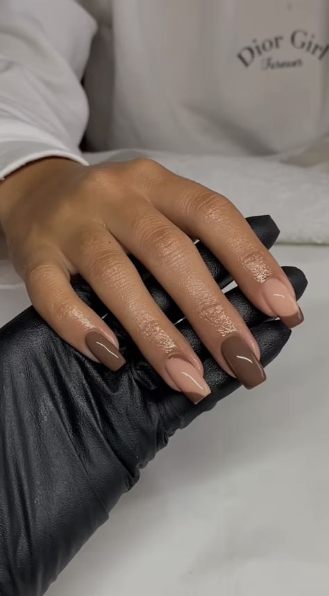 Biab Nails With Tips, Brown Biab Nails, Red Biab Nails, Biab Nail Design, Biab Gel Nails, Brown French Tip Nails, Biab Nail, Biab Nails, Brown Nail