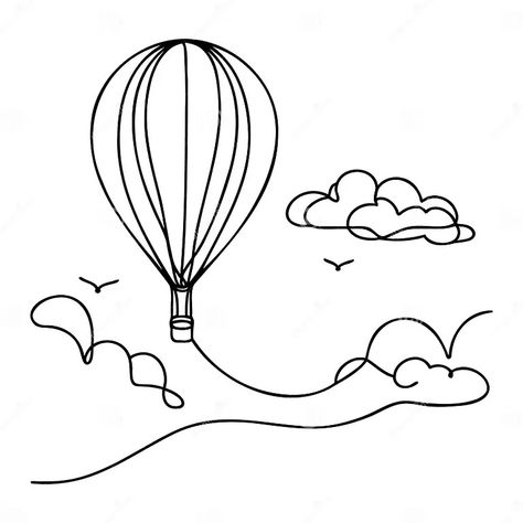 Continuous One Line Drawing of Hot Air Balloon in Sky with Clouds. Hot Air Balloon Icon in Single Line Doodle Style. Stock Vector - Illustration of ballooning, outdoor: 315546147 Hot Air Balloon Doodle, Ballon Drawing, Hot Air Balloon Drawing, Journal 2024, Sky With Clouds, Line Doodles, Cloud Icon, Doodle Style, One Line Drawing