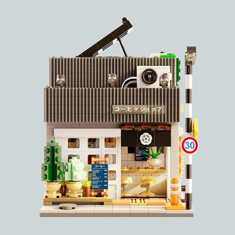 Japanese Coffee Shop | The second model in the line of Japan… | Flickr Coffee Shop Building, Lego Architecture Building, Japanese Coffee Shop, Lego Room Decor, City Street View, Japanese Coffee, Japanese Shop, Japanese Style House, Shop Lego