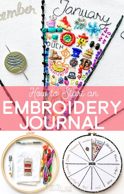 2023 Cross Stitch, Year Of Stitches Embroidery, Basic Embroidery Stitches Template, Stitching Journal Ideas, Embroidery Hoop Journal, Year In Review Embroidery, Create Embroidery Pattern, Hand Embroidery Journal, Cross Stitch Year Journal