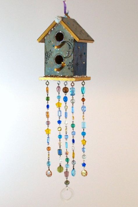 Boho Outdoor Decor, Celestial Theme, Suncatcher Window, Boho Outdoor, Bird Houses Painted, Diy Wind Chimes, Glass Glitter, For The Birds, Dream Catchers