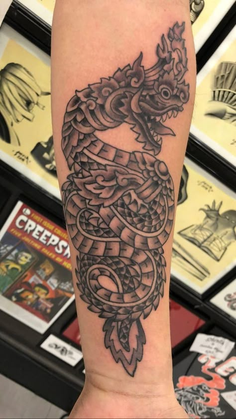 Naga Tattoo Hindu, Laos Dragon Tattoo, Naga Dragon Tattoo, Cambodian Naga Tattoo, Cambodian Dragon Tattoo, Phaya Naga Tattoo, Thai Snake Tattoo, Naga Tattoo Thai, Laos Tattoos