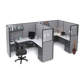 Cubicle Shelves, Office Cubicle Design, Modern Office Cubicle, Cubicle Design, Corner Workstation, Work Cubicle, Upholstered Wall Panels, Cubicle Decor Office, Office Organization At Work