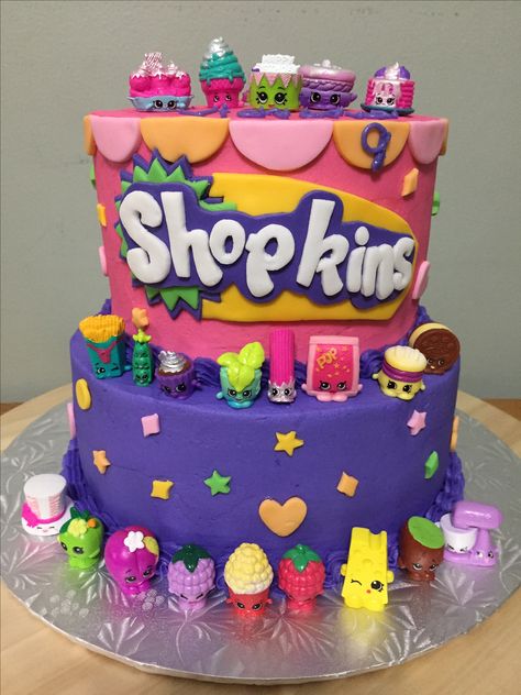 Shopkins cake - bottom layers chocolate, top layers vanilla both with cherry filling, buttercream icing and fondant designs Shopkins Birthday Party Cake, Shopkins Party Decorations, Fondant Designs, Shopkins Birthday Cake, Shopkins Bday, Shopkins Cake, Shopkins Birthday Party, Shopkins Party, Shopkins Birthday