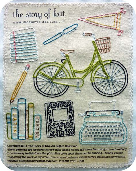 embroidery Street Bicycle, School Pennant, Notebook School, Ruled Paper, Pola Sulam, Hand Embroidery Pattern, 자수 디자인, Composition Notebook, Classic Series