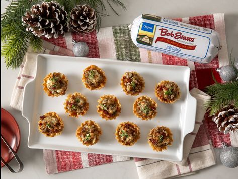 Mini Phyllo Sausage Bites | Bob Evans Farms Macaroni Cheese Bites, Beef Pot Pie Recipe, Sausage Bites, Simply Potatoes, Beef Pot Pies, Cheese Mashed Potatoes, Bob Evans, Camp Food, Sausage Patty