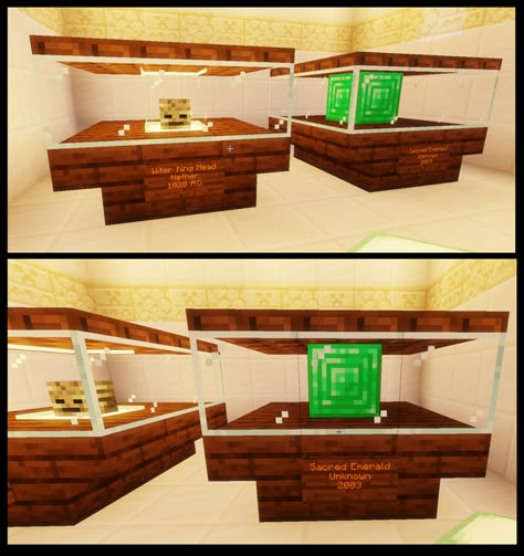 Minecraft Treasure Room, Minecraft Museum Ideas, Display Case Design, Minecraft Museum, Minecraft Interior, Museum Display, Minecraft Structures, Museum Interior, Minecraft Interior Design