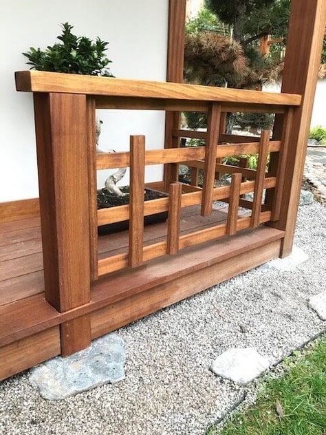 درابزين السلم, Porch Railing Designs, Deck Railing Design, Japanese Tea House, Patio Deck Designs, Wooden Deck, Deck Designs Backyard, House London, Lan Can