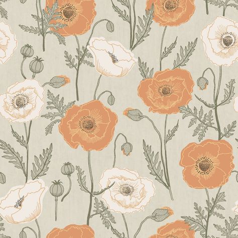 Icelandic Poppies, Poppy Wallpaper, Brewster Wallcovering, Parrot Tulips, Wallpaper For Sale, Green Backdrops, Floral Pattern Design, Floral Print Design, Contemporary Wallpaper