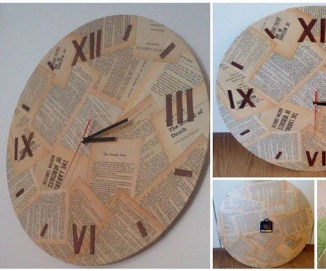 Vintage Book Cardboard Clock Cardboard Clock Diy, Cardboard Clock, Handmade Wall Clocks, Diy Clock Wall, Cardboard Art, Diy Cardboard, Diy Clock, Dreamy Room, Diy Vintage