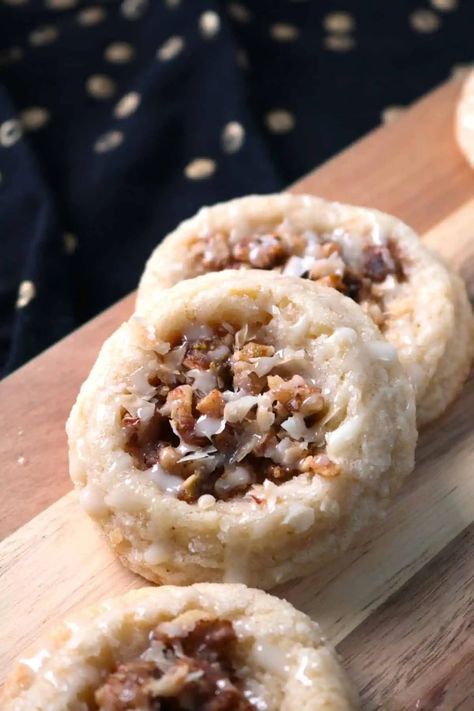 Baklava Thumbprint Cookie Recipe. Baklava Cookies, Toffee Apple Dip, Thumbprint Cookie Recipe, Peppermint Bark Cookie, Thumbprint Cookie, Peanut Butter Cup Brownies, Cream Cheese Sugar Cookies, Sesame Cookies, Baklava Recipe