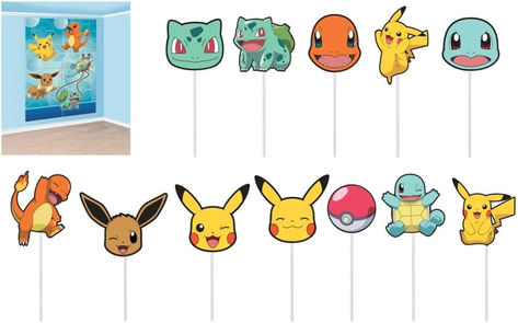 Pokemon Multicolor Selfie Scene - 59" x 65" Backdrop with Props - Pack of 16 - Fun & Interactive Design - Ultimate Party Fun for Pokemon Fans #ad #pokemon #pokemonbackdrop #photoprops #photobooth #pokemonbackdrop Cardboard Props, Pikachu Pokeball, Pokémon Party, Scene Setters, Nintendo Pokemon, Pokemon Party, Pokemon Birthday, Party Pictures, Party Scene