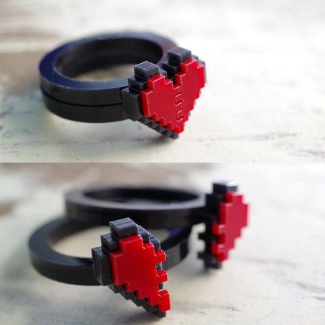 Drukarka 3d, Bff Jewelry, Pixel Heart, Acrylic Ring, Couple Jewelry, Couple Rings, 8 Bit, Pretty Jewellery, Cute Jewelry